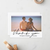 ミニマルなスクリプトの夏の結婚式の写真の御礼 ノートカード (正面/裏面インサイチュ)