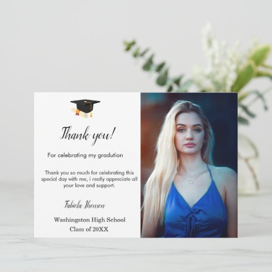 ミニマルなスクリプトの感謝してい卒業メッセージ サンキューカード (スタンド正面)