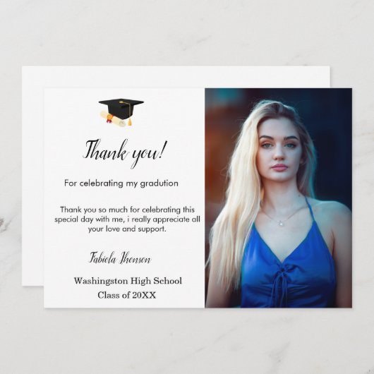 ミニマルなスクリプトの感謝してい卒業メッセージ サンキューカード (正面/裏面)