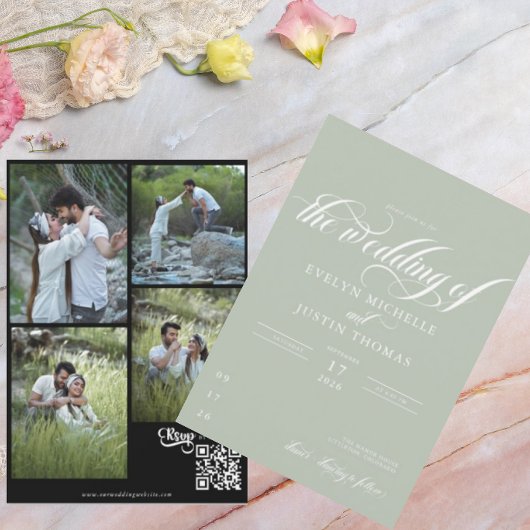 ミニマルなスクリプトの結婚式招待状 招待状