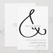 ミニマルなスクリプトアンパサンドオールインワンウェディング 招待状 (正面/裏面)