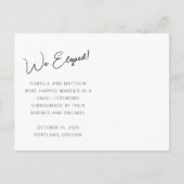 ミニマルなスクリプトカスタムのメッセージ我々は逃げた写真 案内ポストカード (裏面)