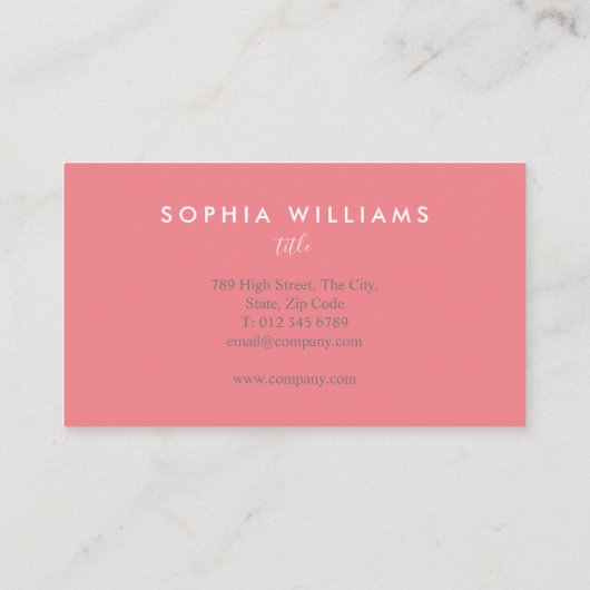 ミニマルなスクリプトコーラルとホワイトビジネスカード 名刺 (裏面)