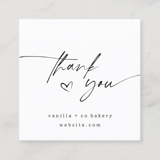 ミニマルなスクリプトサンキューカスタマーハートクーポン スクエア名刺 (正面)