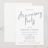 ミニマルなスクリプトスタイルの結婚記念日パーティー 招待状 (正面/裏面)