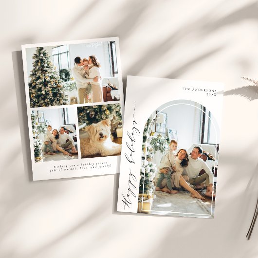 ミニマルなスクリプトハッピーホリデーズフォトアーチ シーズンカード