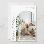 ミニマルなスクリプトハッピーホリデーズフォトアーチ シーズンカード (正面)