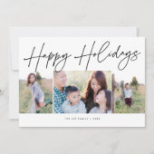 ミニマルなスクリプトハッピーホリデー3写真クリスマス シーズンカード (正面)