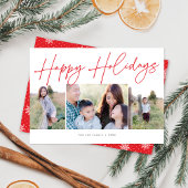 ミニマルなスクリプトハッピーホリデー3写真クリスマス シーズンカード