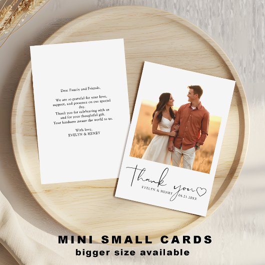 ミニマルなスクリプトハート写真ミニサンキュー ノートカード