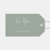 ミニマルなスクリプトパーソナライズされたダスティセージ ギフトタグ (正面(横))