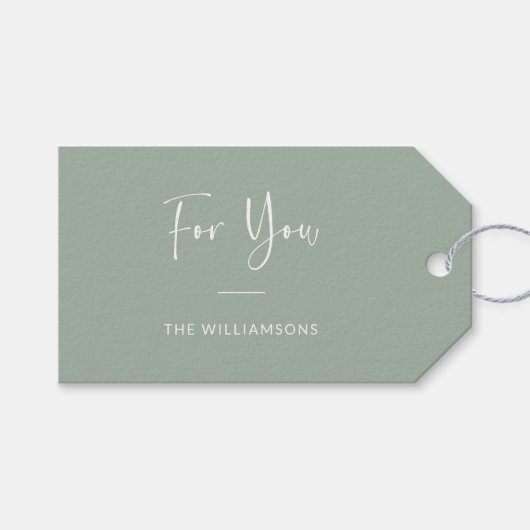 ミニマルなスクリプトパーソナライズされたダスティセージ ギフトタグ (正面(横))