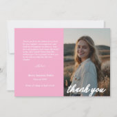 ミニマルなスクリプトピンクの卒業 サンキューカード (正面)