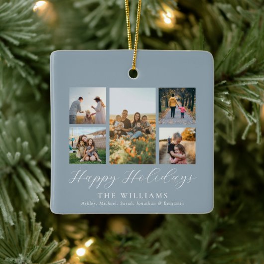 ミニマルなスクリプトファミリーフォトコラージュ セラミックオーナメント (ツリー)