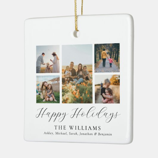 ミニマルなスクリプトファミリーフォトコラージュ セラミックオーナメント (左)