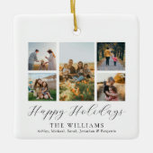 ミニマルなスクリプトファミリーフォトコラージュ セラミックオーナメント (正面)