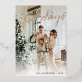 ミニマルなスクリプトファミリーフォトホリデーズスノーフレーク 箔シーズンカード (正面)