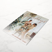 ミニマルなスクリプトファミリーフォトホリデーズスノーフレーク 箔シーズンカード (回転した状態)