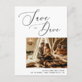 ミニマルなスクリプトフォトウェディング日付を保存 案内ポストカード (正面)