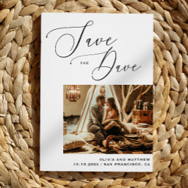 ミニマルなスクリプトフォトウェディング日付を保存 案内ポストカード