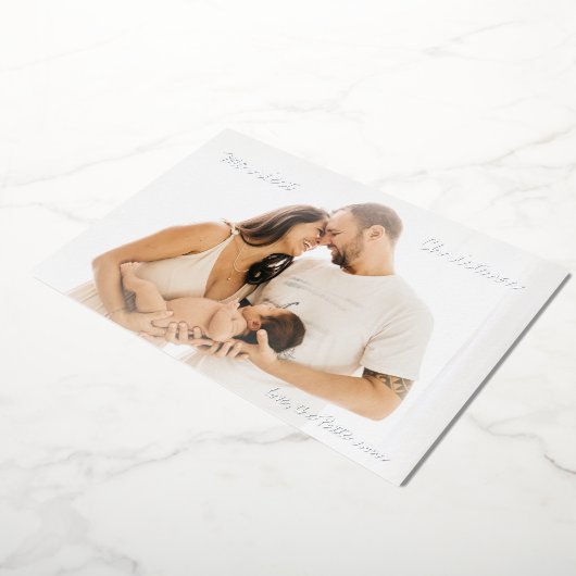 ミニマルなスクリプトフォトクリスマモダンス 箔シーズンカード (回転した状態)