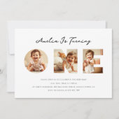 ミニマルなスクリプトフォトコラージュ最初の誕生日 招待状 (正面)