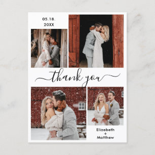 ミニマルなスクリプトフォトコラージュ結婚の感謝 ポストカード