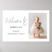 ミニマルなスクリプトフォトフォトウェルカム1st誕生日パーティー ポスター (正面)