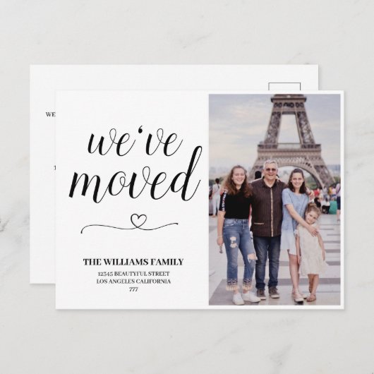 ミニマルなスクリプトフォト引っ越しました新しいアドレス ポストカード (正面/裏面)