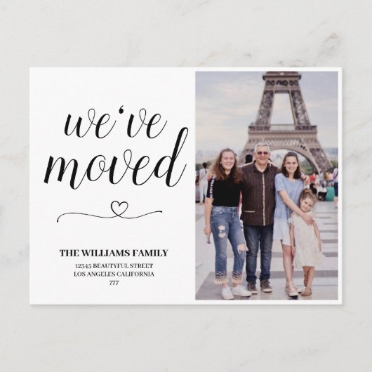 ミニマルなスクリプトフォト引っ越しました新しいアドレス ポストカード (正面)
