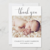 ミニマルなスクリプトフォト新生児発表カード 招待状 (正面)