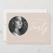 ミニマルなスクリプトフォト40th誕生日シャンパン 招待状 (正面)