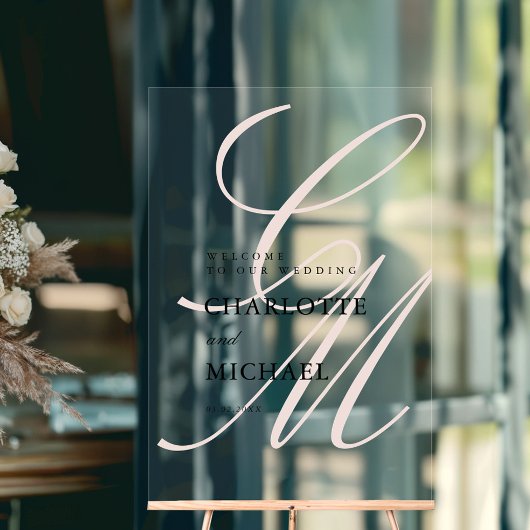 ミニマルなスクリプトフォントモノグラム | エレガントな結婚式 アクリルサイン
