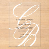 ミニマルなスクリプトフォントモノグラム | エレガントな結婚式 アクリル招待状 (正面)