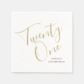 ミニマルなスクリプトブラックと金ゴールド21歳の誕生日 スタンダードカクテルナプキン (正面)