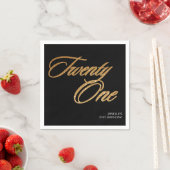 ミニマルなスクリプトブラックと金ゴールド21歳の誕生日 スタンダードカクテルナプキン (インサイチュ)