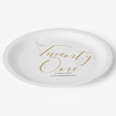 ミニマルなスクリプトブラックと金ゴールド21歳の誕生日 ペーパープレート (アングル)