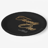 ミニマルなスクリプトブラックと金ゴールド21歳の誕生日 ペーパープレート (アングル)