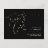 ミニマルなスクリプトブラックと金ゴールド21歳の誕生日 ポストカード (正面)