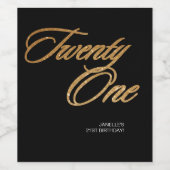 ミニマルなスクリプトブラックと金ゴールド21歳の誕生日 ワインラベル (シングルラベル)