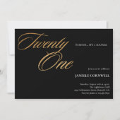 ミニマルなスクリプトブラックと金ゴールド21歳の誕生日 招待状 (正面)