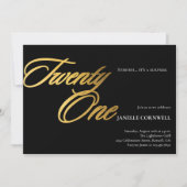 ミニマルなスクリプトブラックと金ゴールド21歳の誕生日 招待状 (正面)