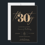 ミニマルなスクリプトブラックと金ゴールド30th Birthday 招待状<br><div class="desc">ミニマモダンリスト30thバースデー男性へパーティの招待状は書フェイク字のスクリプト付き金ゴールド箔の番号30を特徴スタイリッシュクラシックブラックの背景色、シンプルと大人のマイルストーンの誕生日の招待と女エレガント性の上に30。黒い背景色は任意の色に変更できる。</div>