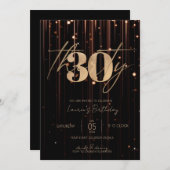 ミニマルなスクリプトブラックと金ゴールド30th Birthday 招待状 (正面/裏面)