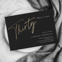 ミニマルなスクリプトブラックと金ゴールド30th Birthday