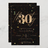 ミニマルなスクリプトブラックと金ゴールド30th Birthday 招待状 (正面/裏面)