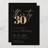 ミニマルなスクリプトブラックと金ゴールド30th Birthday 招待状 (正面/裏面)