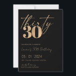 ミニマルなスクリプトブラックと金ゴールド30th Birthday 招待状<br><div class="desc">ミニマモダンリスト30thバースデー男性へパーティの招待状は書フェイク字のスクリプト付き金ゴールド箔の番号30を特徴スタイリッシュクラシックブラックの背景色、シンプルと大人のマイルストーンの誕生日の招待と女エレガント性の上に30。黒い背景色は任意の色に変更できる。</div>
