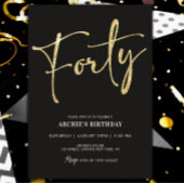 ミニマルなスクリプトブラックと金ゴールド40歳の誕生日 招待状