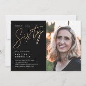 ミニマルなスクリプトブラックと金ゴールド60番目の写真 招待状 (正面)